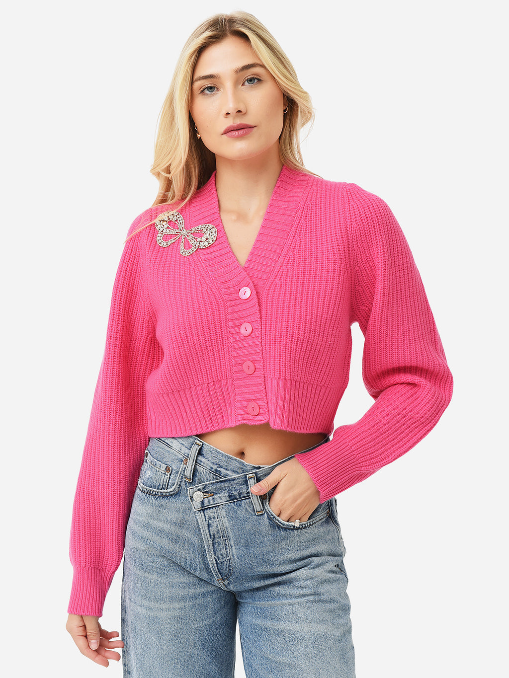 LoveShackFancy Women's Larsa Crop Cardigan - Saint Bernard