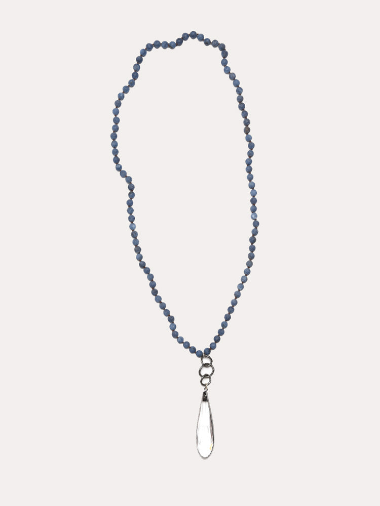 Deborah Gaspar Denim Tone Dyed Jade Gunmetal Crystal Drop Necklace - Saint Bernard