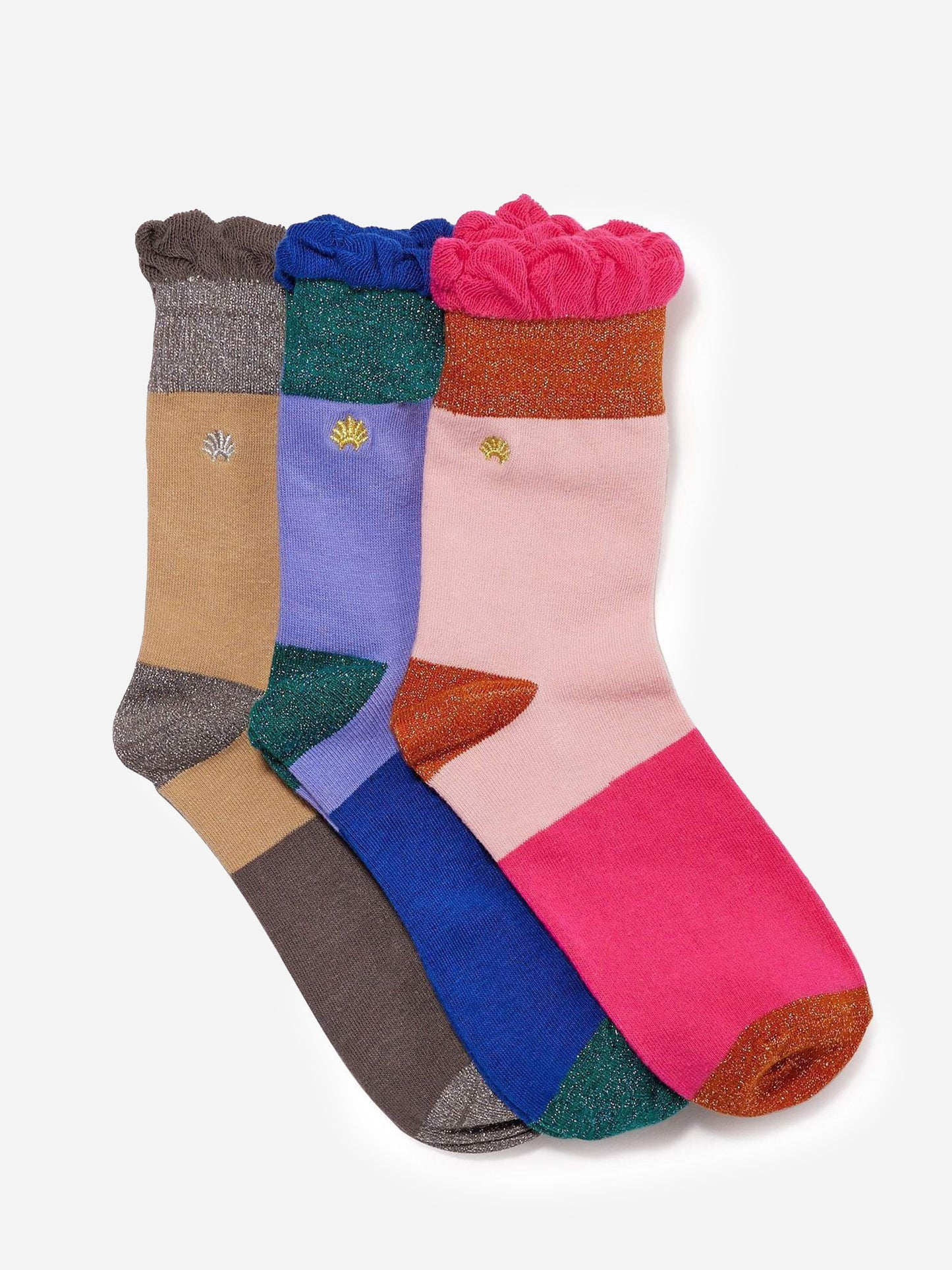 Lele Sadoughi Set of 3 Ruffle Confetti Socks