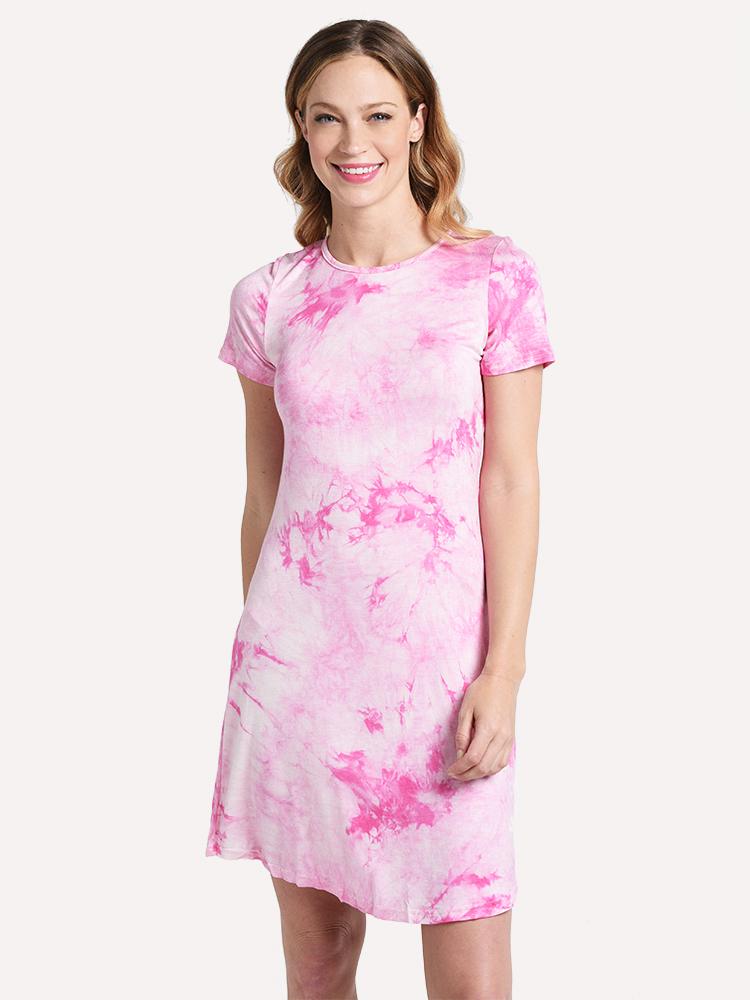 tie dye dress short sleeve Wholesale Ladies Short Sleeve Knee Length Tie Dye Dress 1 pc Random