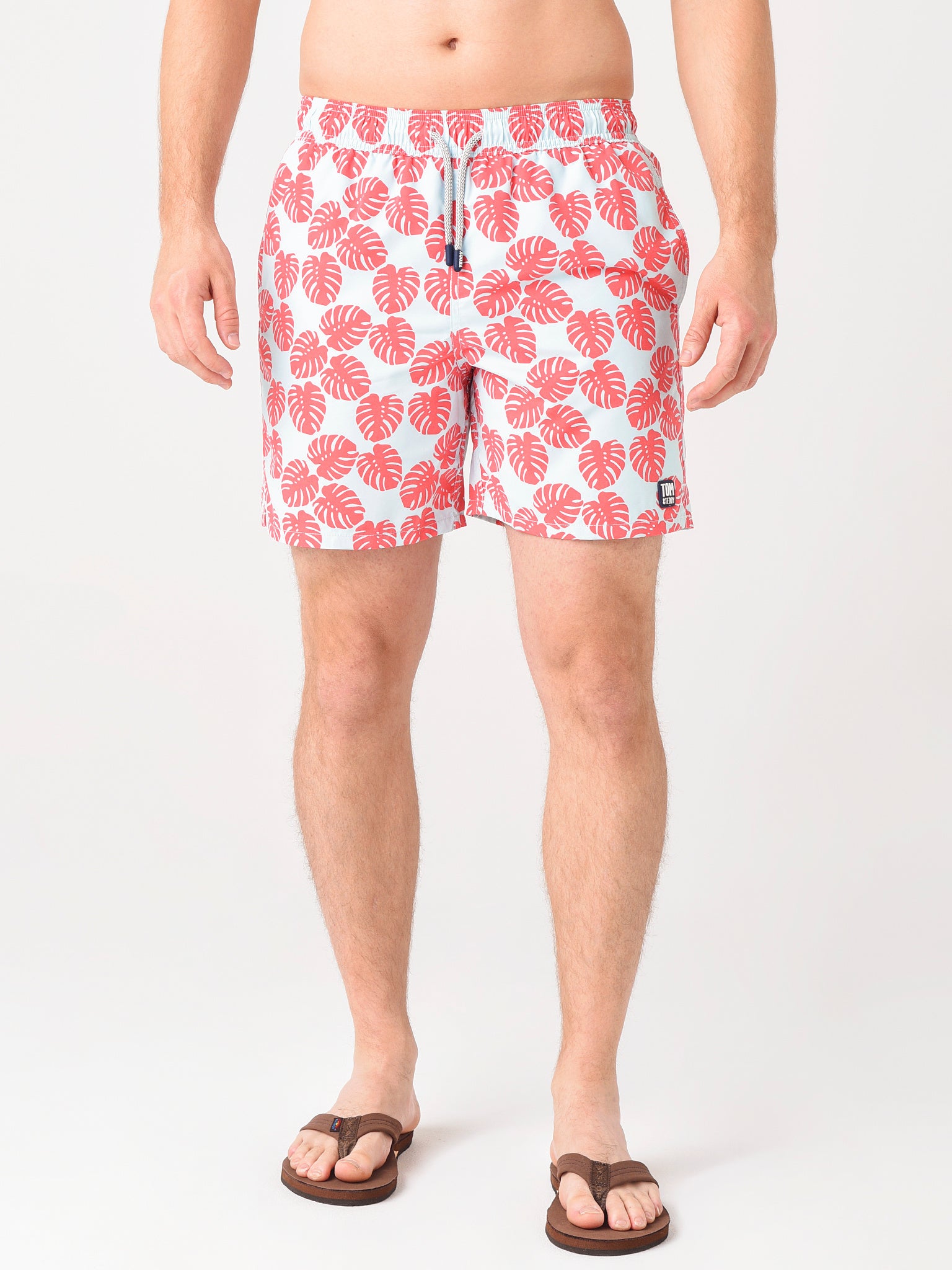 Tom & Teddy Men's Sky Blue & Red Leaves Tailored Swim Trunks - Saint Bernard