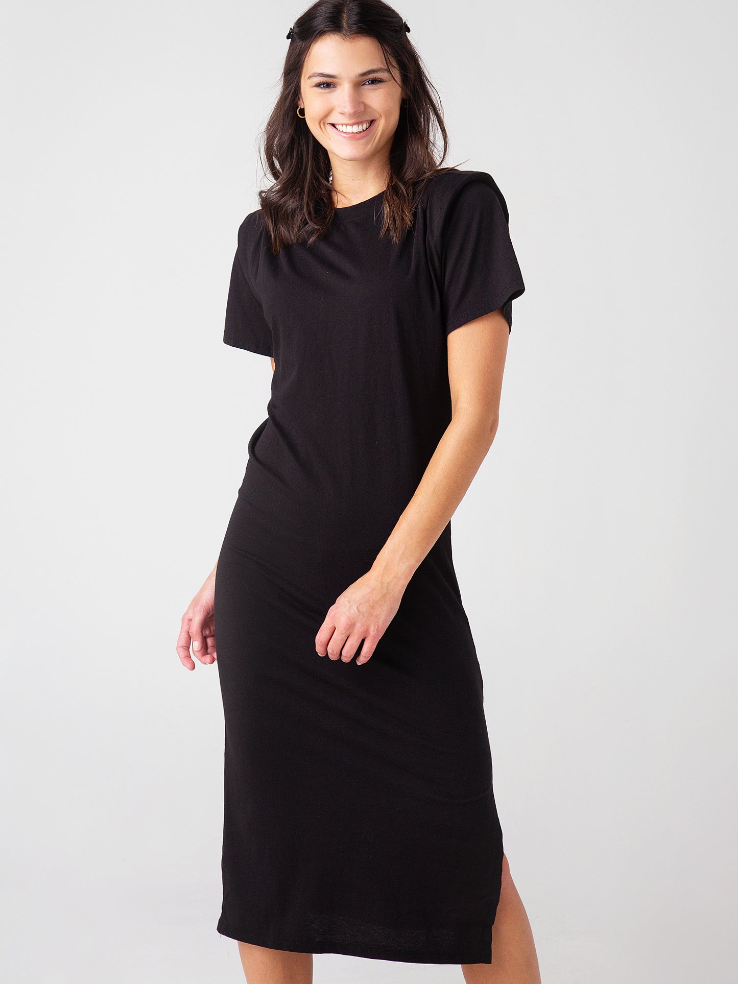 Frame Women's Short Sleeve Padded Shoulder Midi Dress
