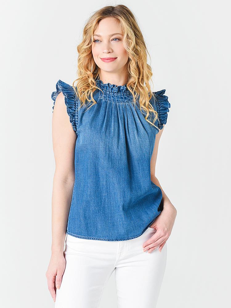 Frame Women's Ruffle Denim Sleeveless Top - Saint Bernard