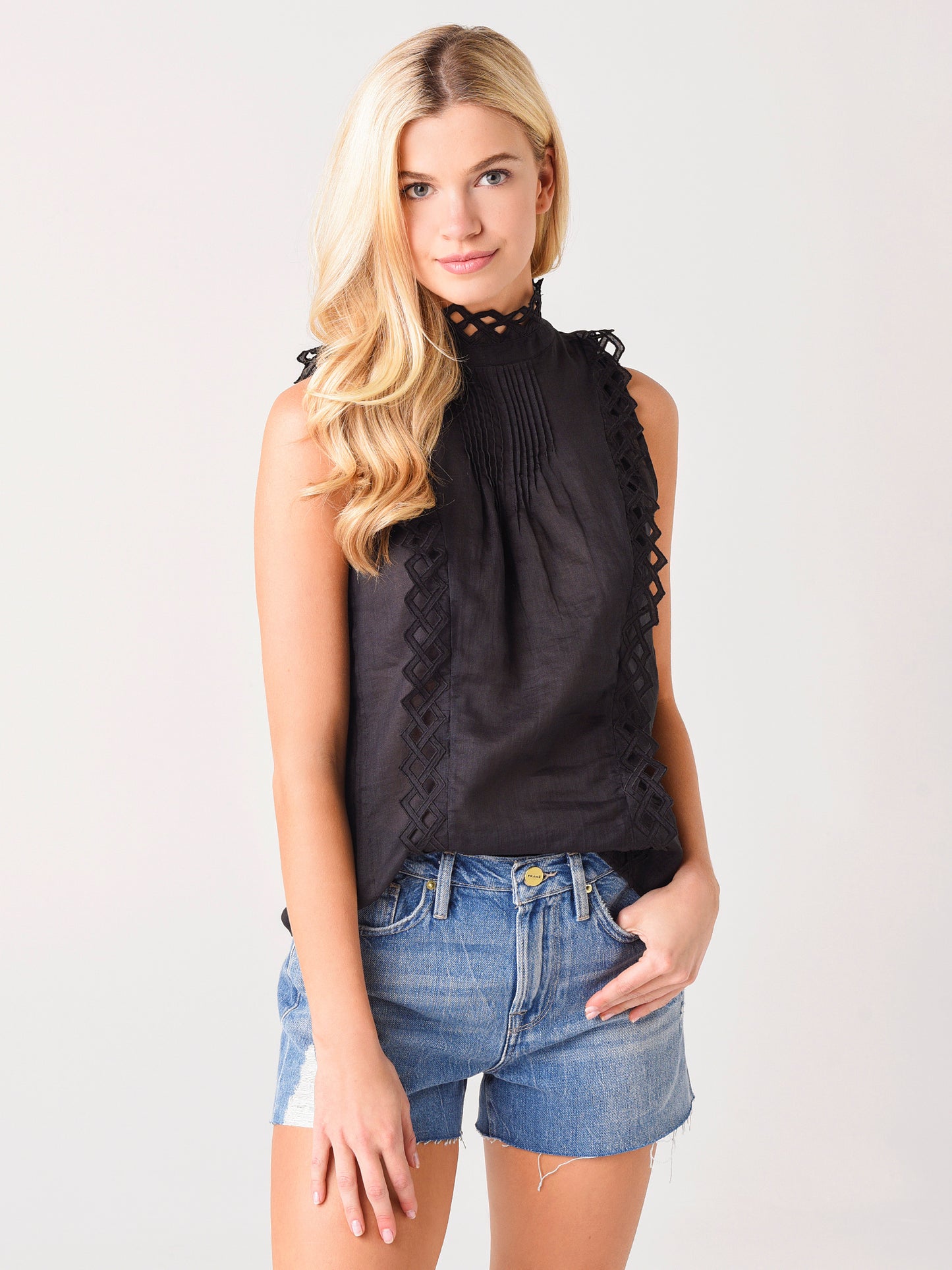 Frame Women's Embroidered High-Neck Sleeveless Blouse - Saint Bernard