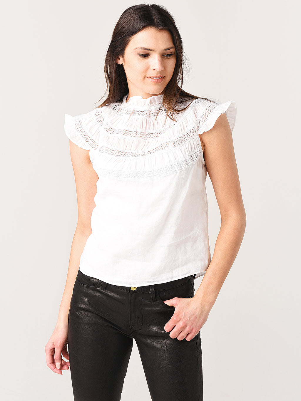 Frame Women's Lace Inset Short Sleeve Top - Saint Bernard