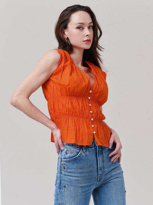 Frame Women's Ruched V-Neck Sleeveless Blouse