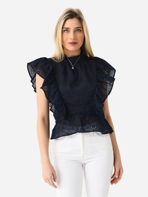 Frame Women's Eyelet Peplum Top