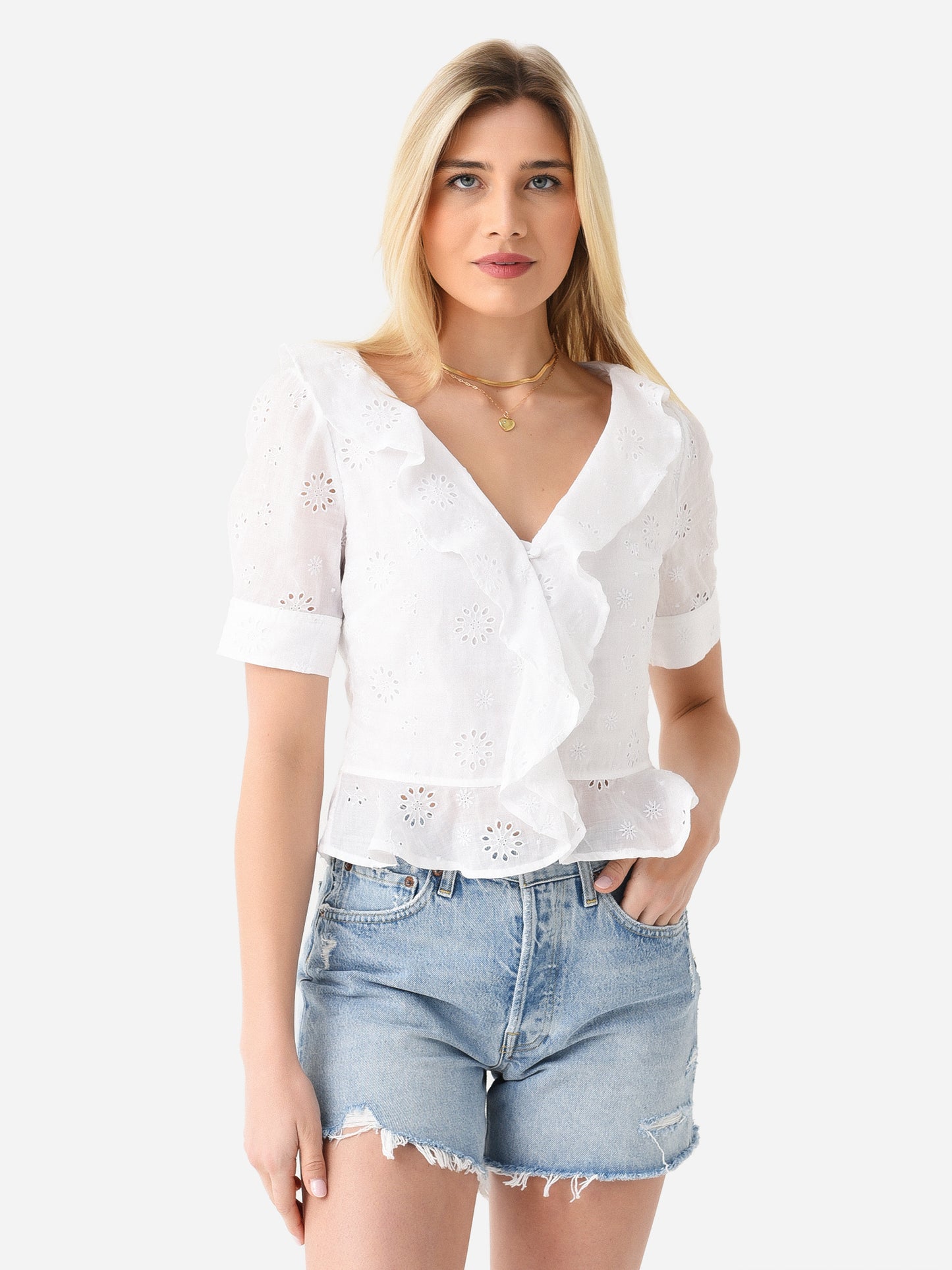 Frame Women's Ruffle Front Short Sleeve Top - Saint Bernard