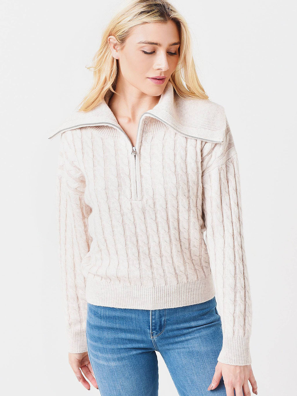 Frame Women's Half-Zip Cable Sweater - Saint Bernard