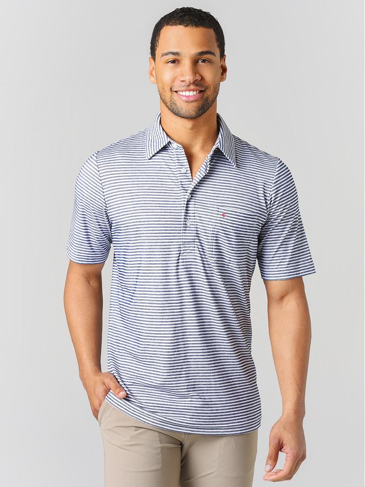 Criquet Men’s Performance Pique Players Shirt Nelson Stripe Polo - Saint Bernard