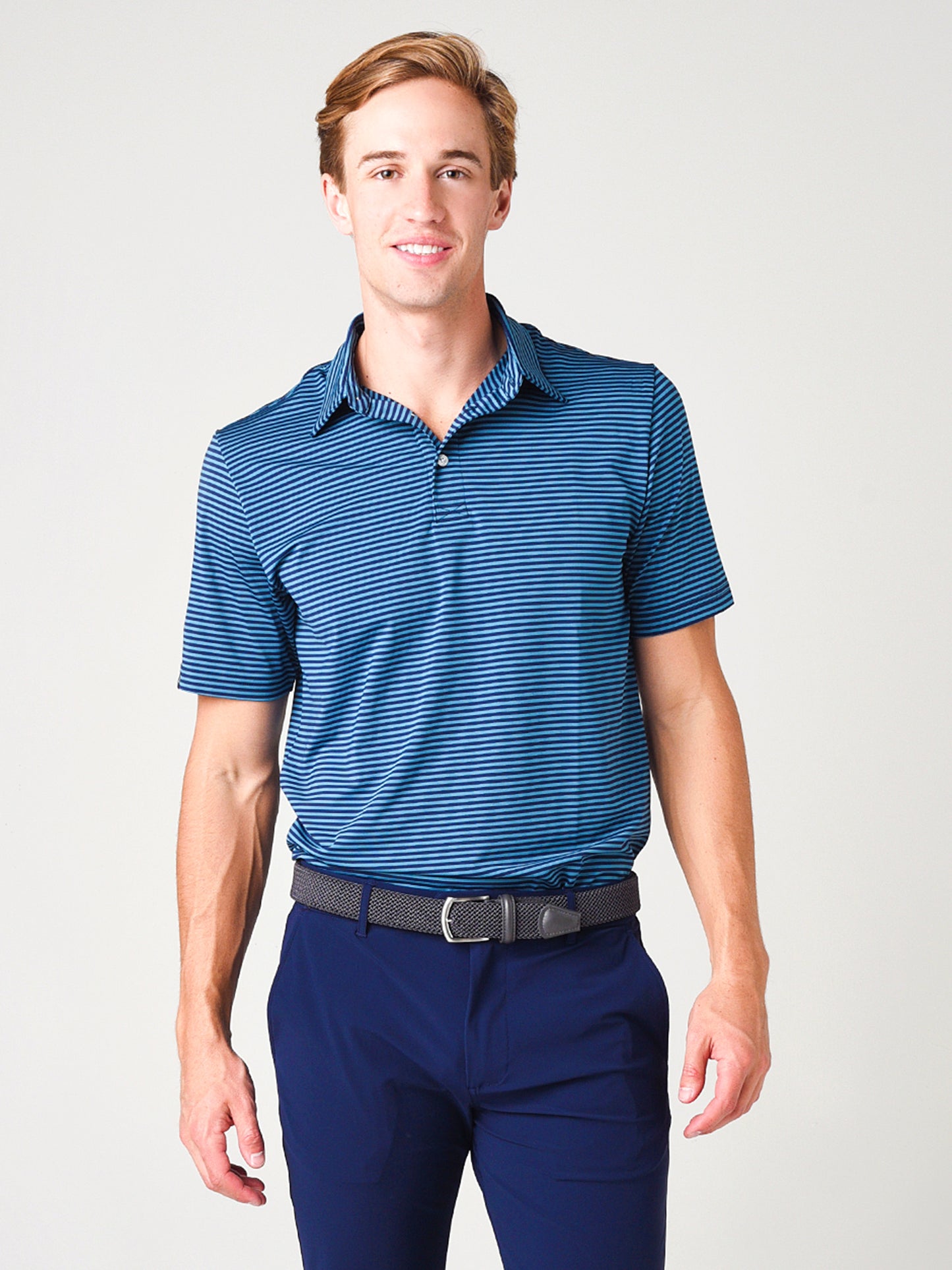 Criquet Men's Tour Ace Polo Nelson Stripe Polo Shirt - Saint Bernard