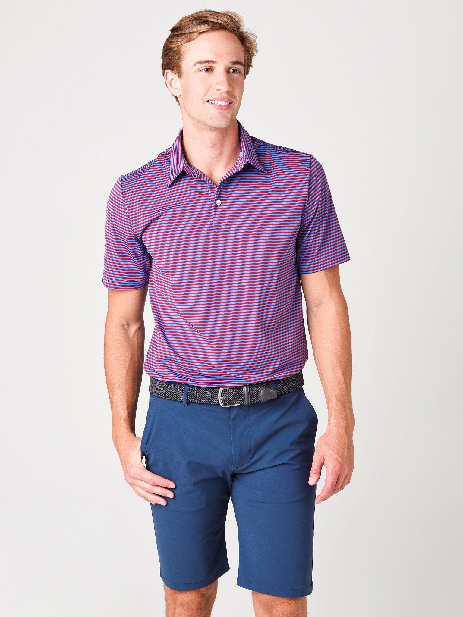 Criquet Men's Tour Ace Polo Nelson Stripe Polo Shirt - Saint Bernard