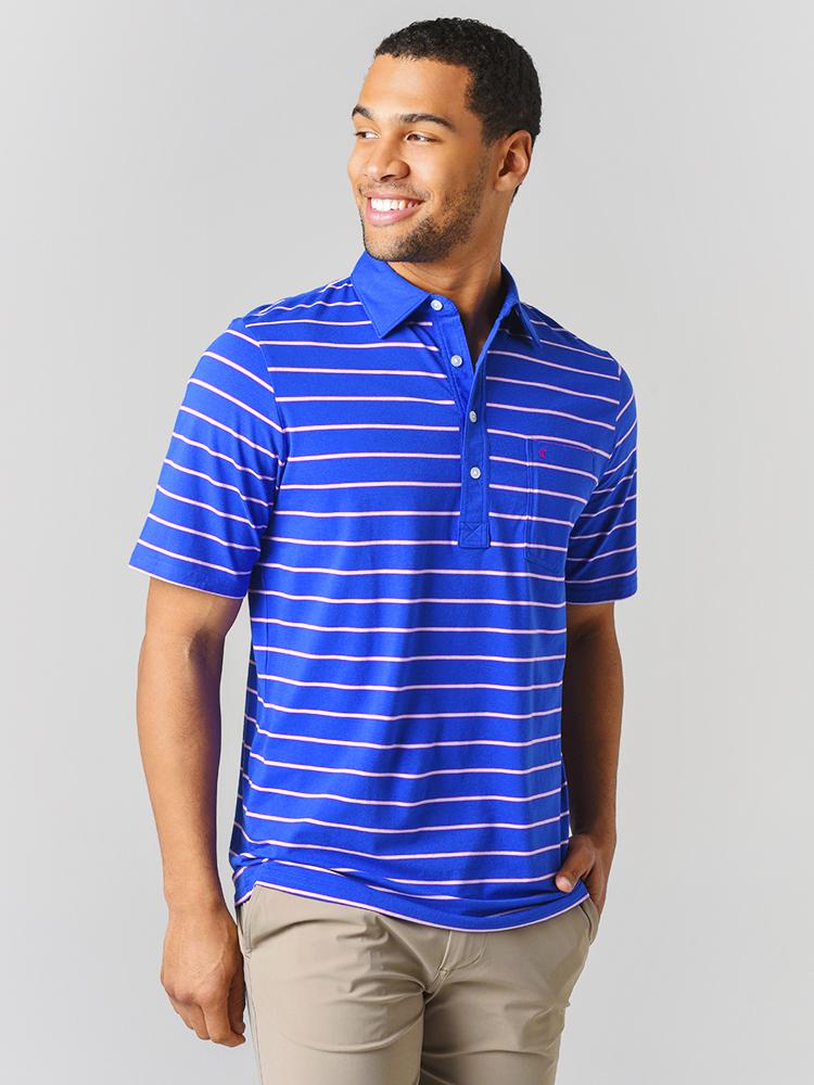 Criquet Men’s Pima Stretch Players Shirt Harvey Stripe Polo - Saint Bernard