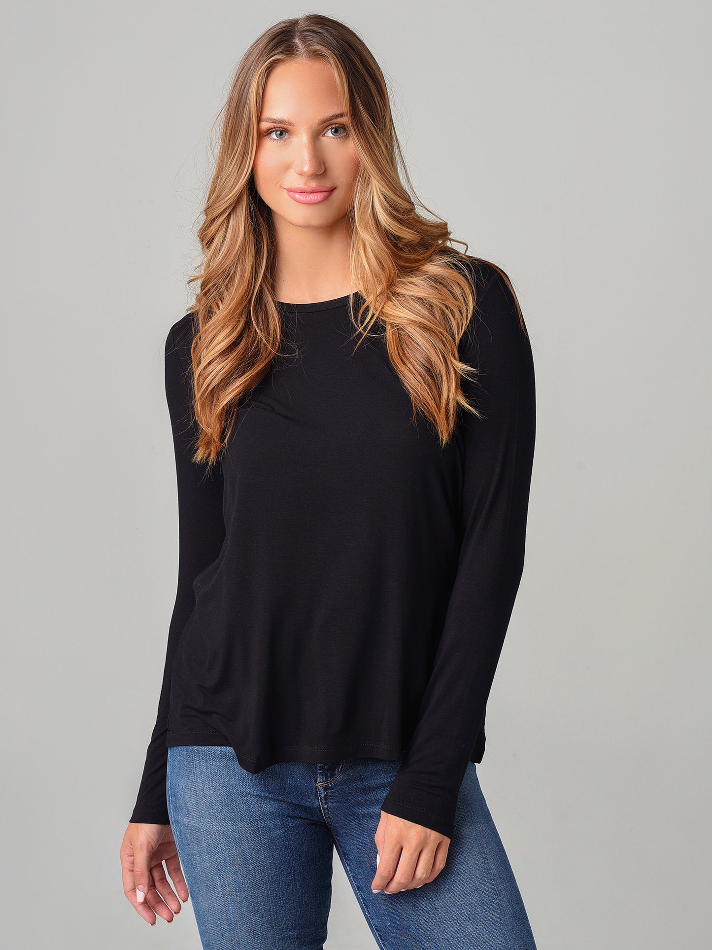 Majestic Women's Extrafine Long Sleeve Crew Tee With Back Pleat