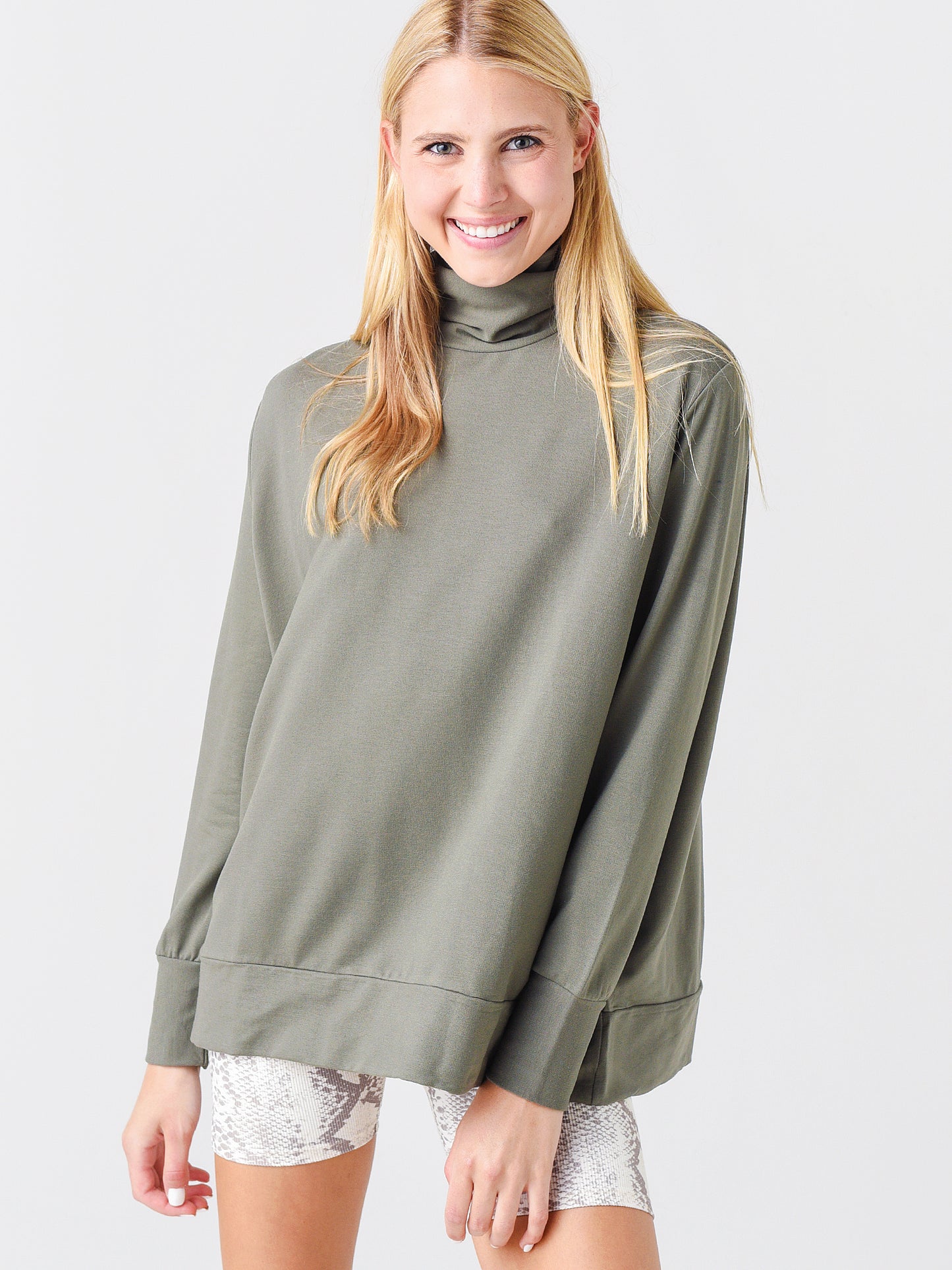 Majestic Women's French Terry Long Sleeve Semi-Relaxed Turtleneck