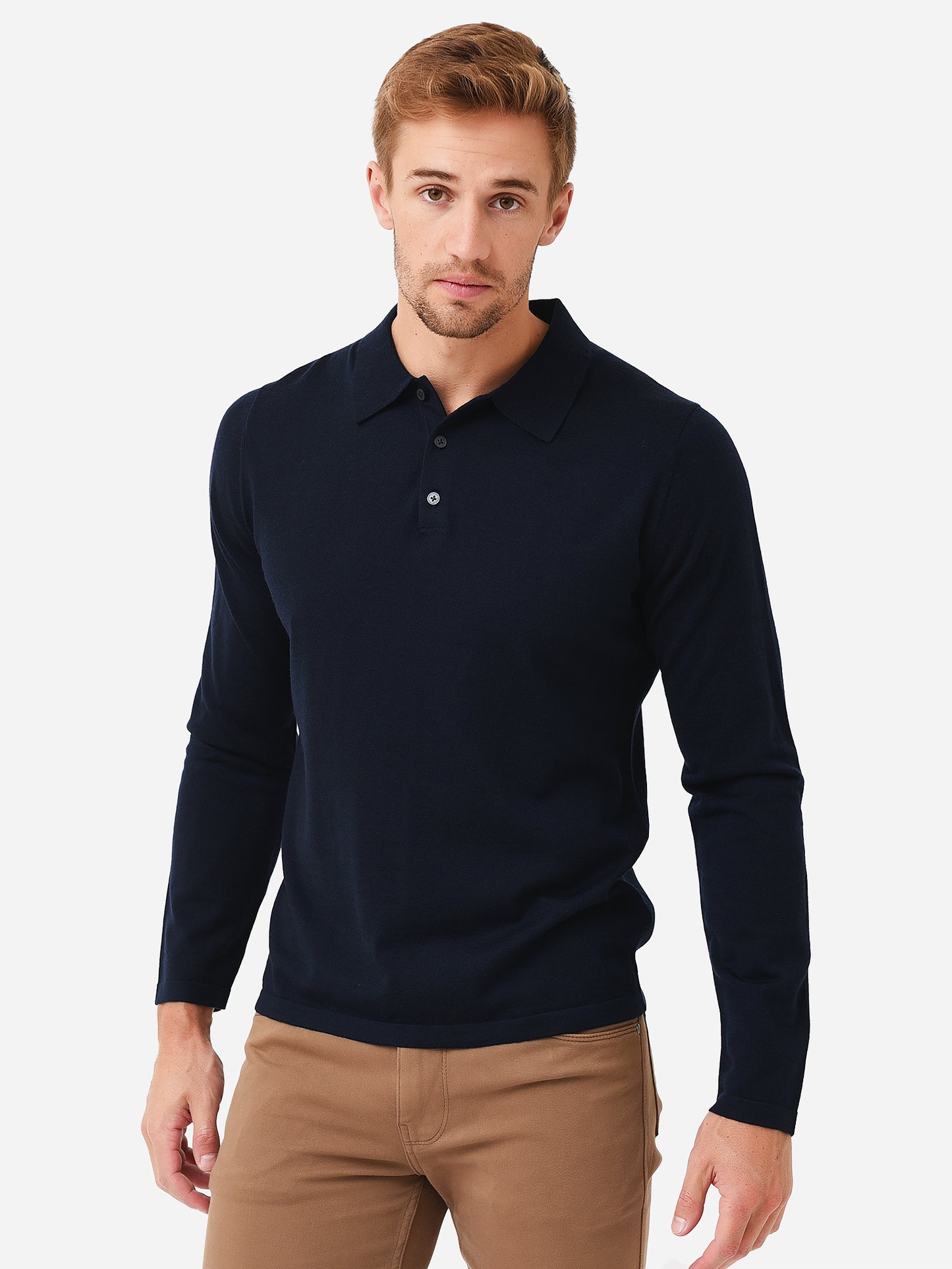 Vince Men's Merino Long Sleeve Polo - Saint Bernard