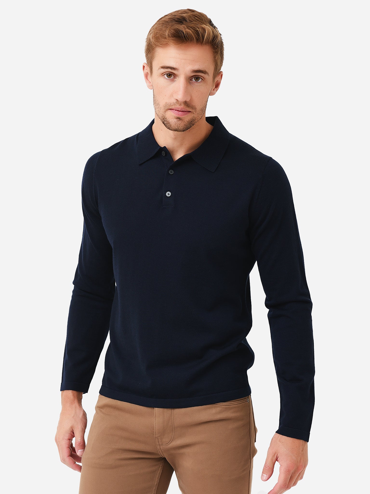 Vince Men's Merino Long Sleeve Polo - Saint Bernard