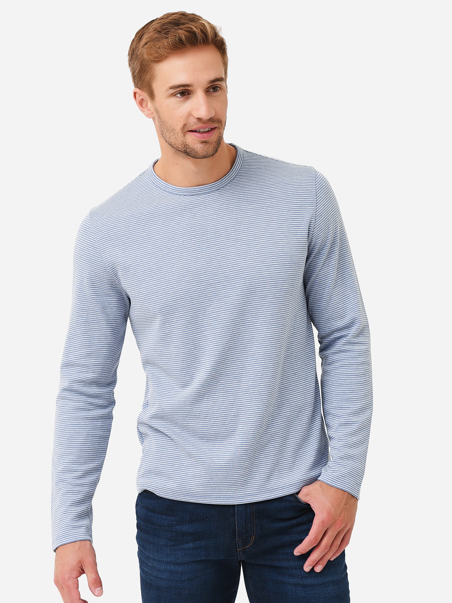 Vince Men's Double Face Striped Long Sleeve Tee - Saint Bernard