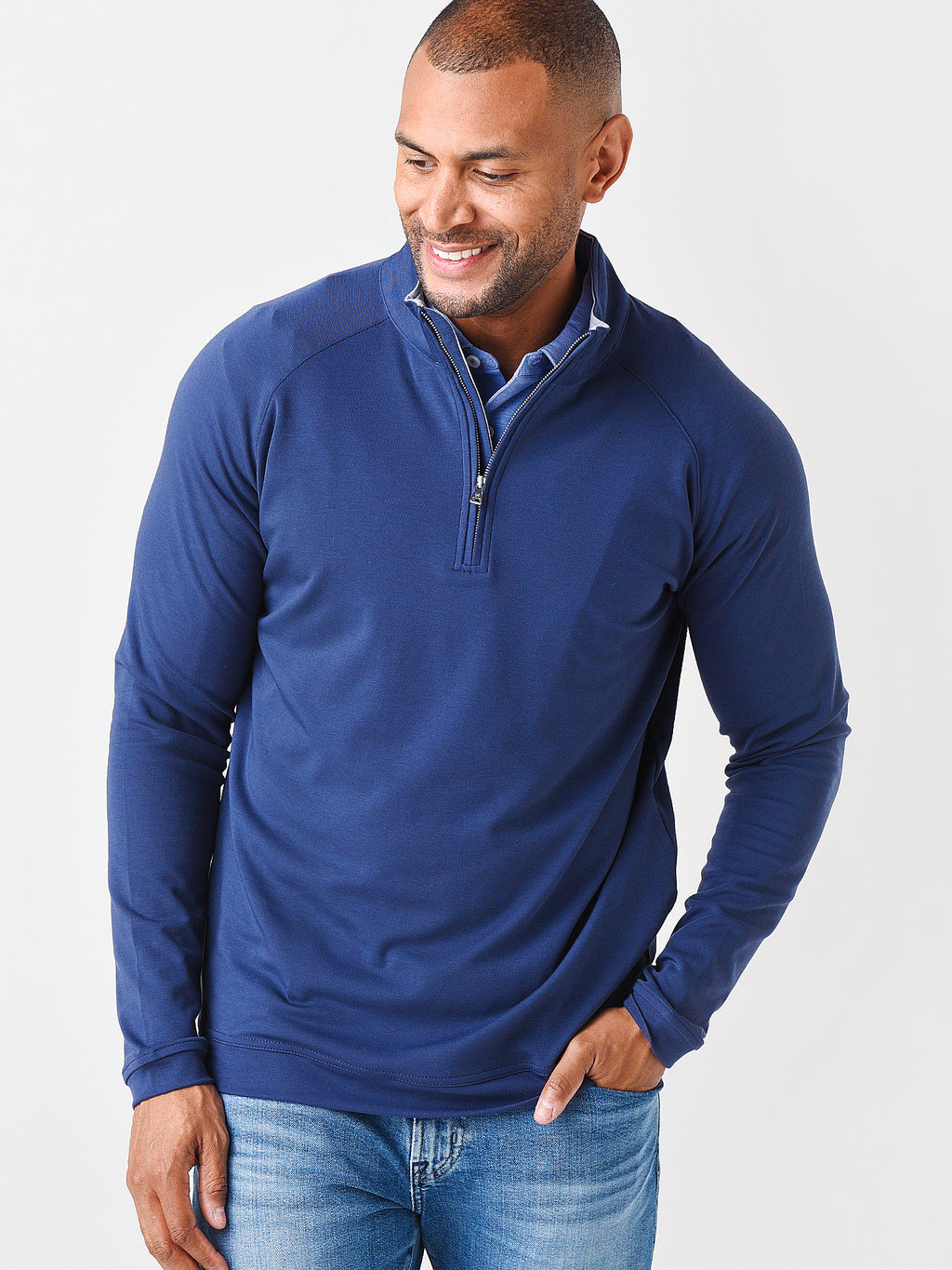 Peter Millar Crown Crafted Men's Bullseye Precision Wool Quarter-Zip - Saint Bernard