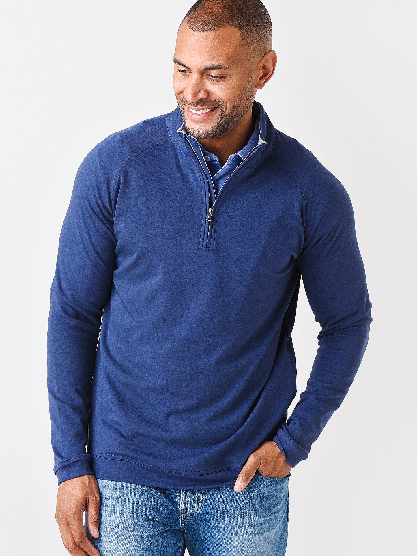 Peter Millar Crown Crafted Men's Bullseye Precision Wool Quarter-Zip - Saint Bernard