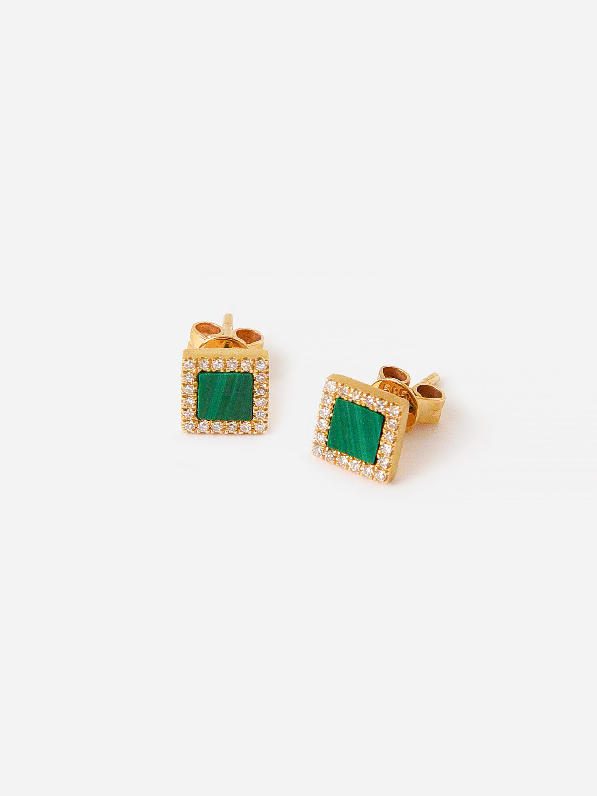 Francie B. Malachite Square Diamond Stud Earrings - Saint Bernard