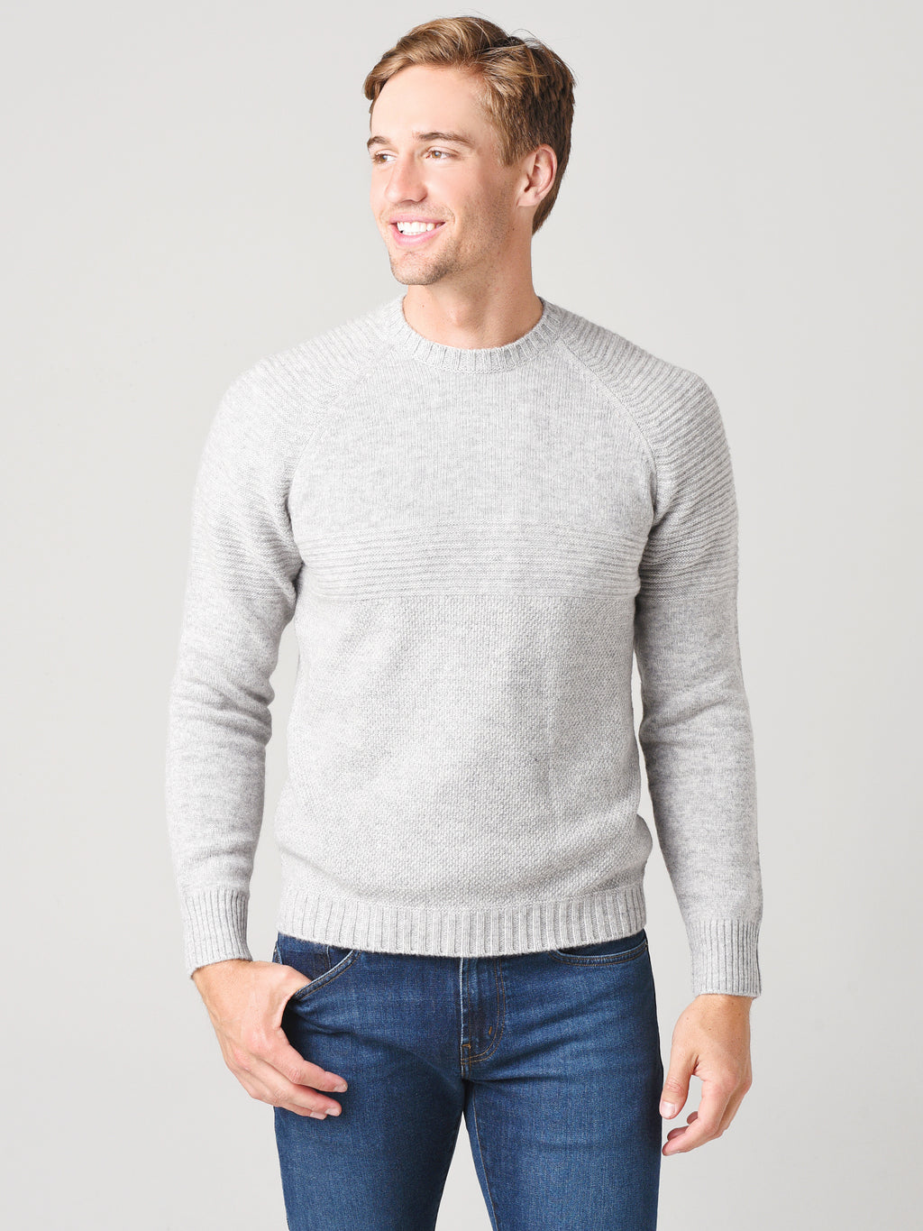 Naadam Cashmere Men's Stitch Crewneck Pullover - Saint Bernard