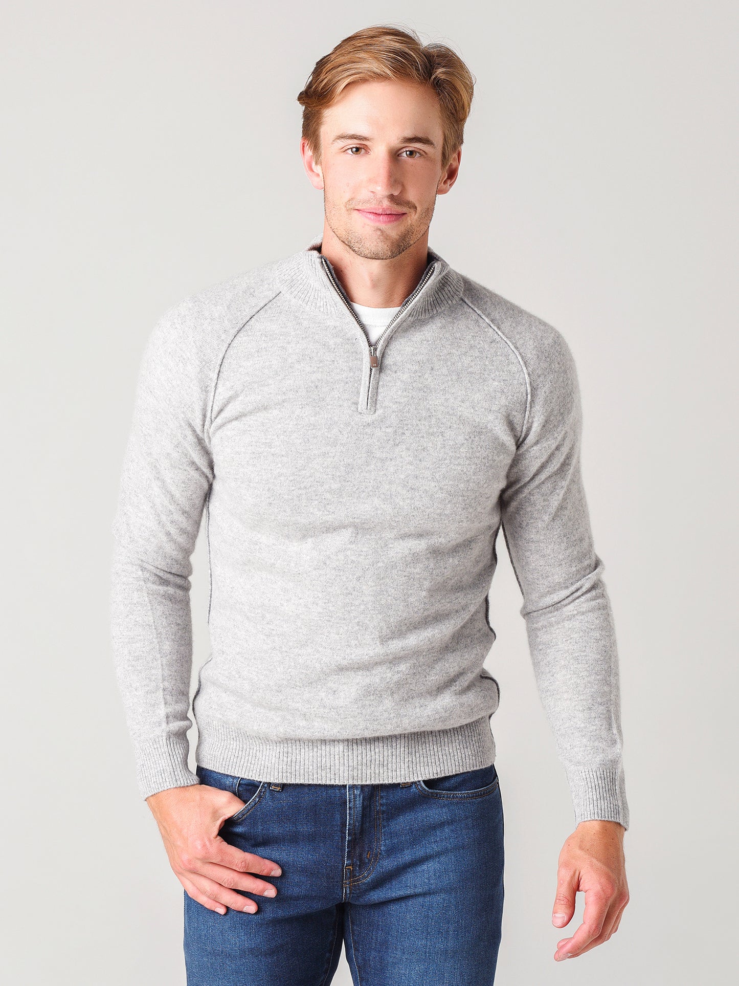 Naadam Cashmere Men's Quarter-Zip Pullover Sweater - Saint Bernard