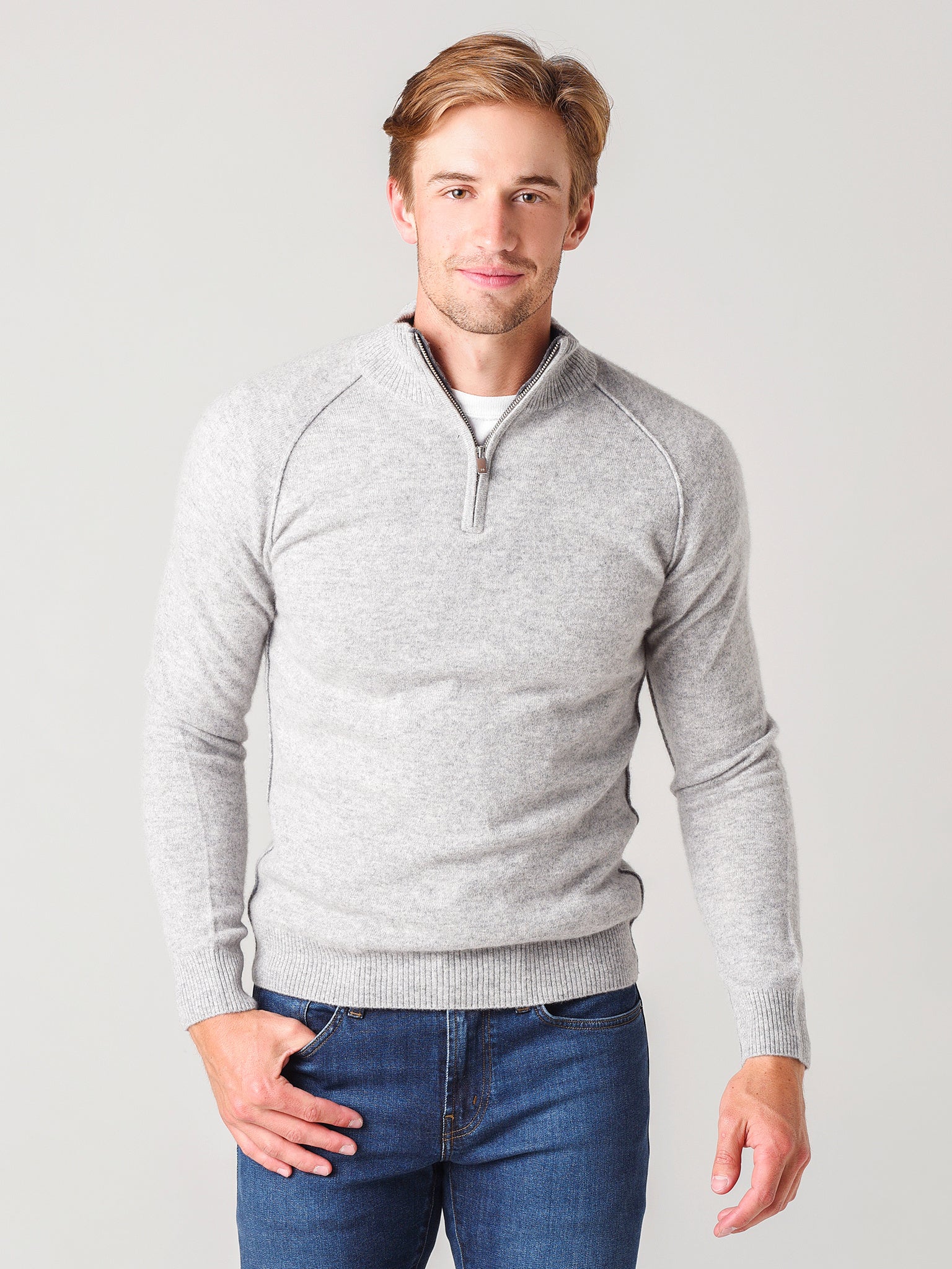 Naadam Cashmere Men's Quarter-Zip Pullover Sweater - Saint Bernard