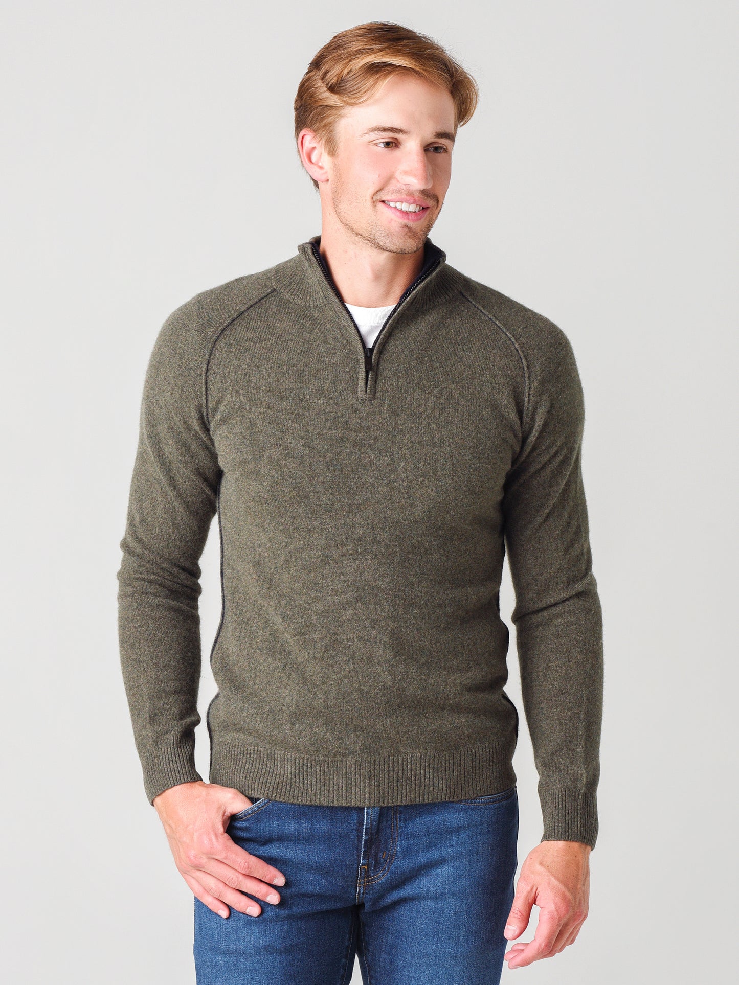Naadam Cashmere Men's Quarter-Zip Pullover Sweater - Saint Bernard