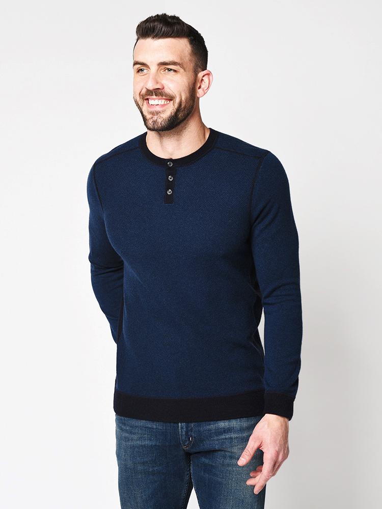 Naadam Men's Textured Silk Cashmere Henley Sweater - Saint Bernard