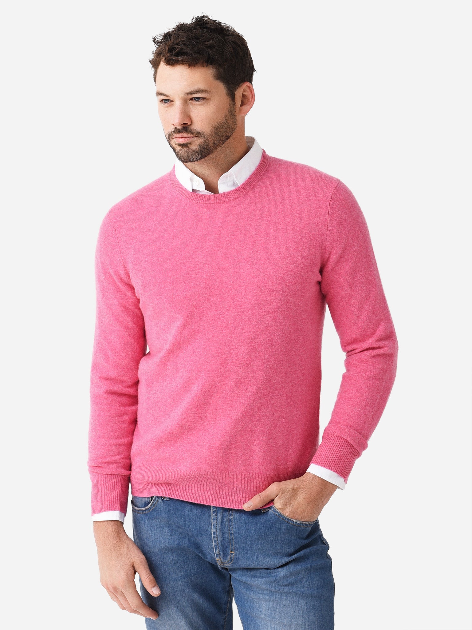 Cashmere Men's Pink Crew Neck Jumper Pink Sweater Cashmere