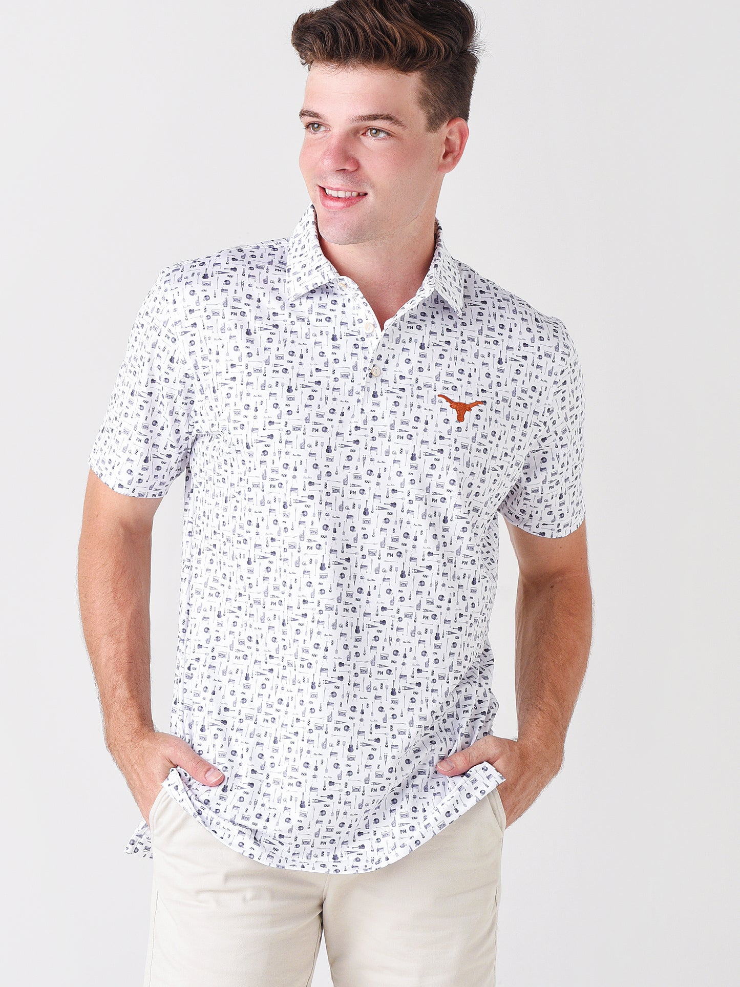 Peter Millar Crown Crafted Men's Landmark Print Tailgate Jersey Polo - Saint Bernard