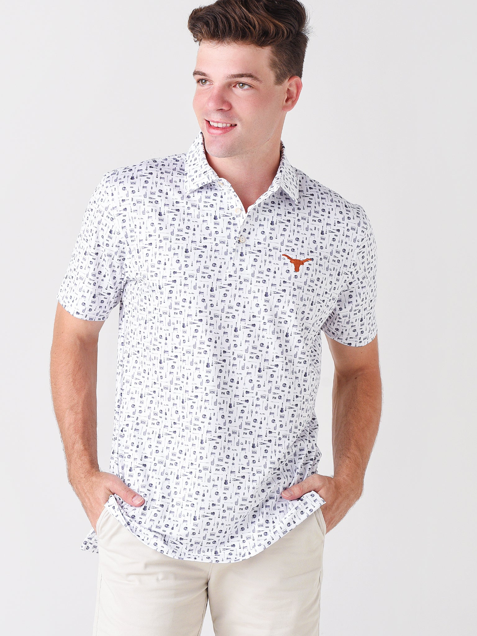 Peter Millar Crown Crafted Men's Landmark Print Tailgate Jersey Polo - Saint Bernard