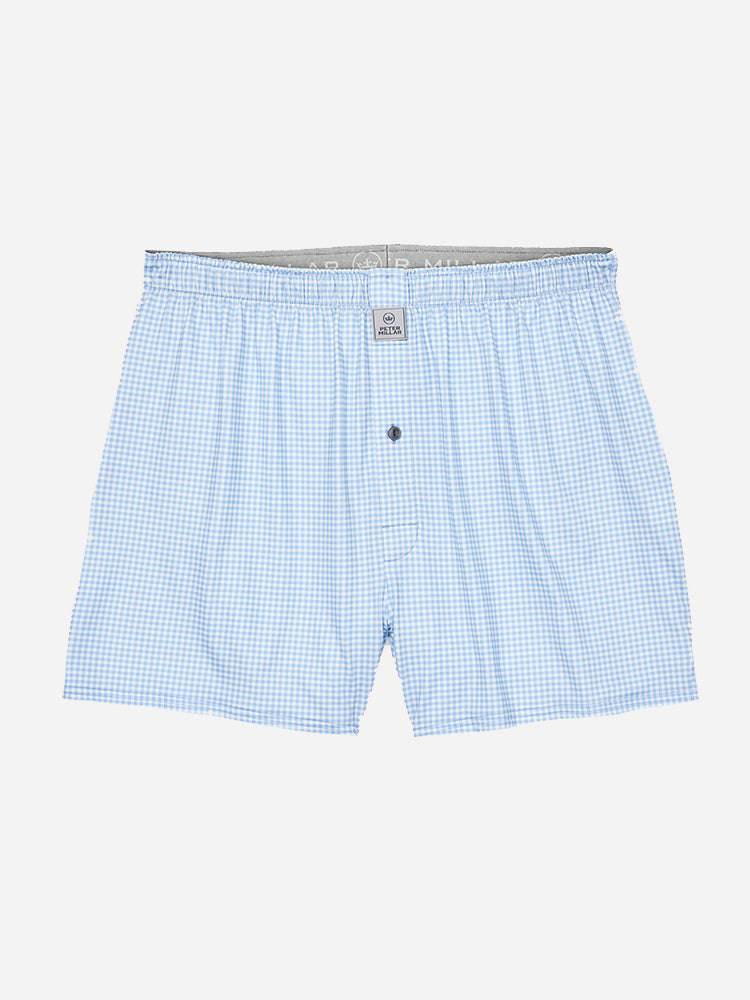 Peter Millar Crown Sport Men's Nebraska Printed Gingham Check Stretch Jersey Boxer - Saint Bernard