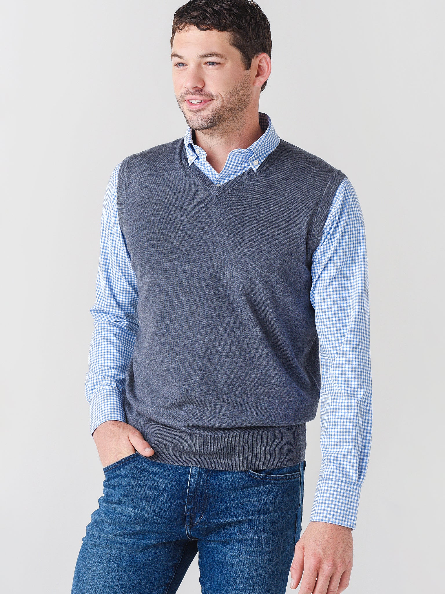 Peter Millar Crown Men's Crown Soft Merino-Silk V-Neck Vest - Saint Bernard