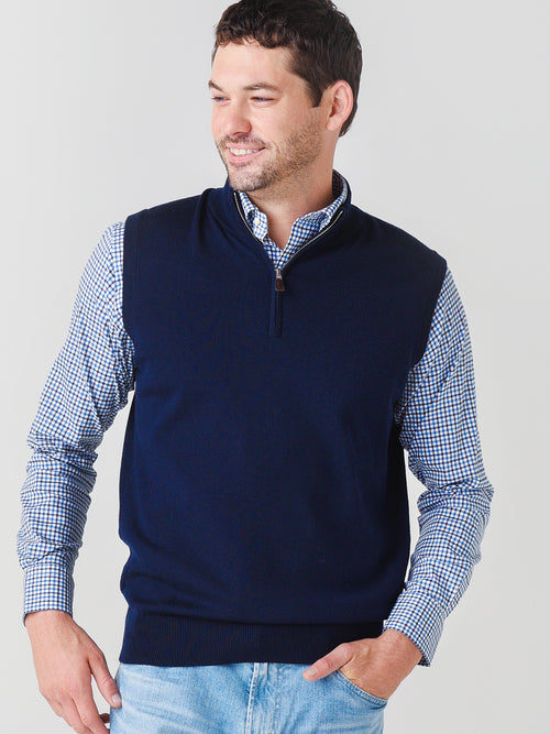 Peter Millar Crown Men's Crown Soft Merino-Silk Quarter-Zip Vest