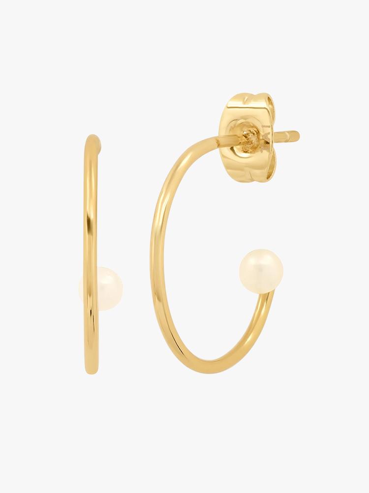 Tai simple Gold Hoop with Freshwater Pearl Accent Earring - Saint Bernard