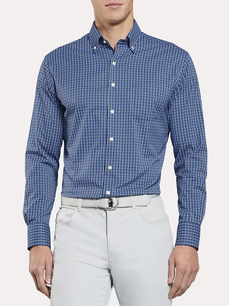 Peter Millar Peformance Stretch Long Tattersall Sport Shirt - Saint Bernard