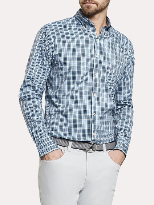 Peter Millar Performance Stretch Wolf Valley Plaid Sport Shirt