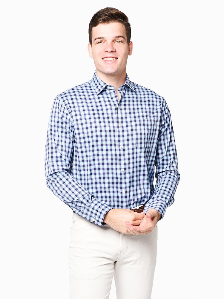 Peter Millar Men’s Perfect Stretch Gilbert Tartan Plaid Shirt - Saint Bernard