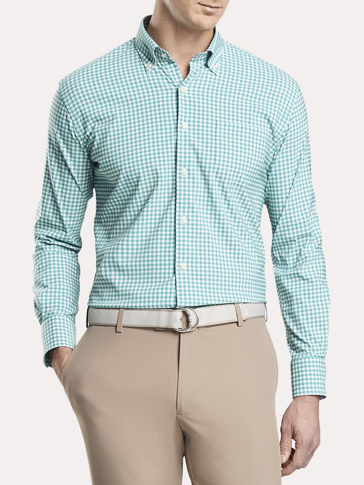 Peter Millar Performance Stretch Humphrey Ginghan Woven Shirt - Saint Bernard
