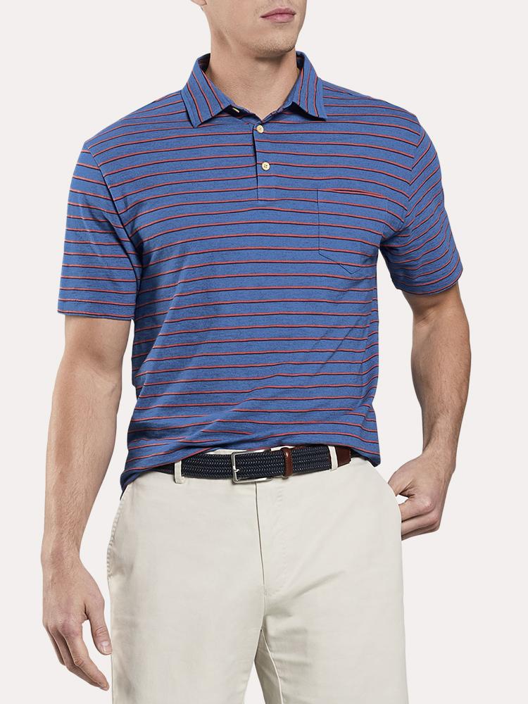 Peter Millar Seaside Double Stripe Indigo Polo - Saint Bernard