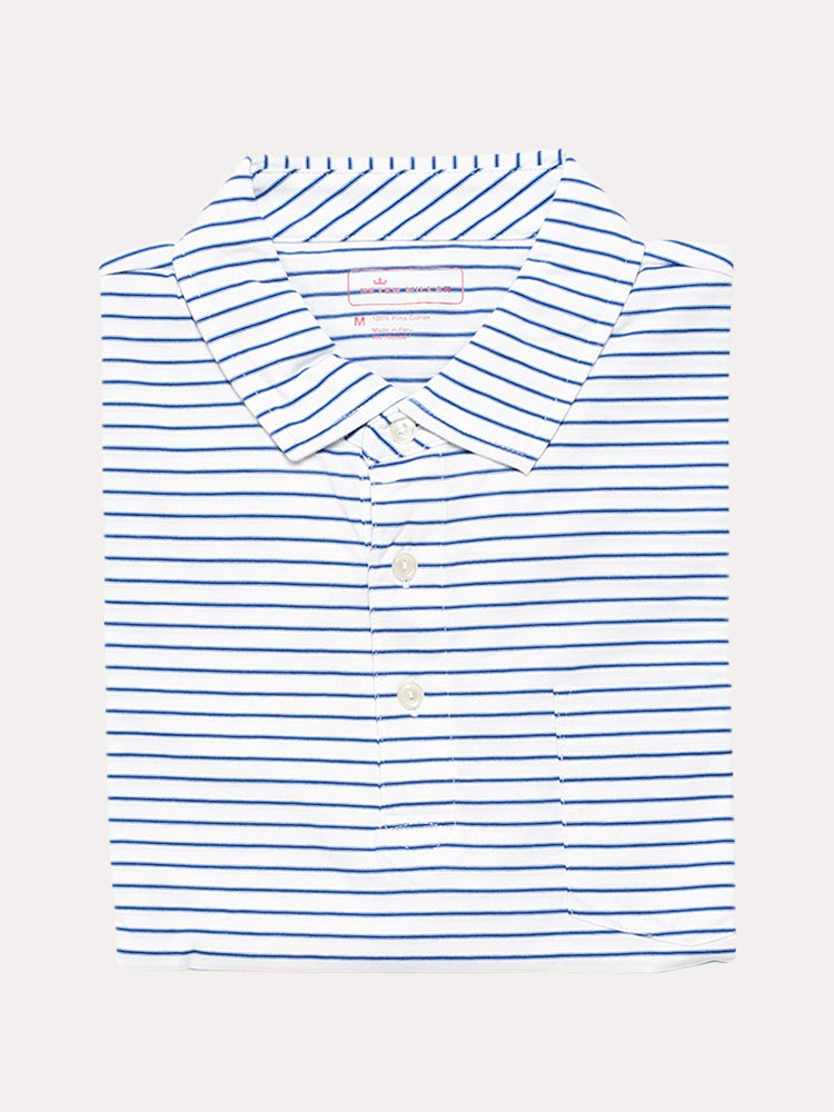 Peter Millar Men's Aqua Cotton Ferndale Stripe Polo - Saint Bernard