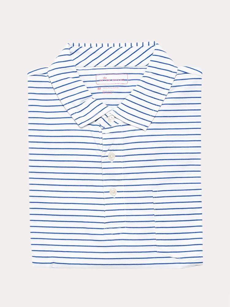 Peter Millar Men's Aqua Cotton Ferndale Stripe Polo - Saint Bernard