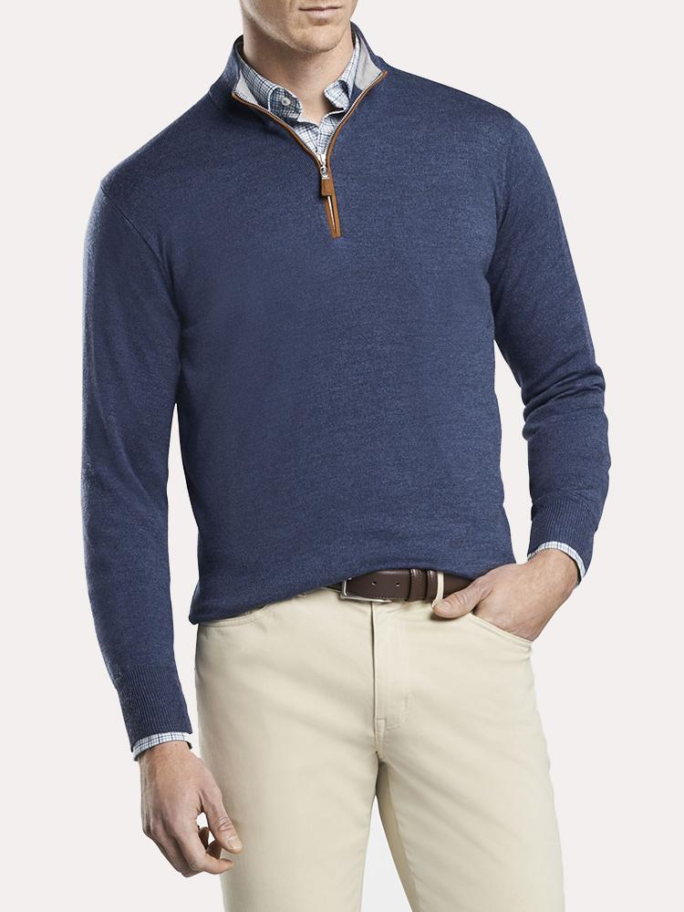 Peter Millar Crown Soft Suede Trim Quarter Zip Sweater