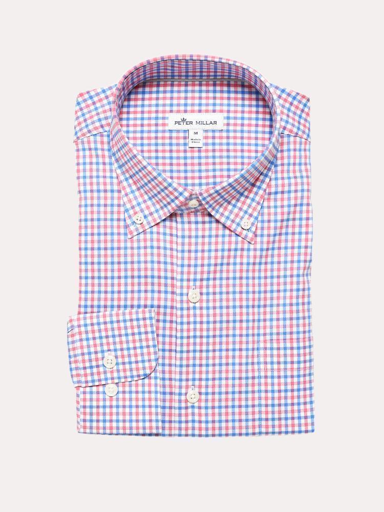 Peter Millar Men's Crown Light Stretch Parkcity Tattersall Shirt - Saint Bernard