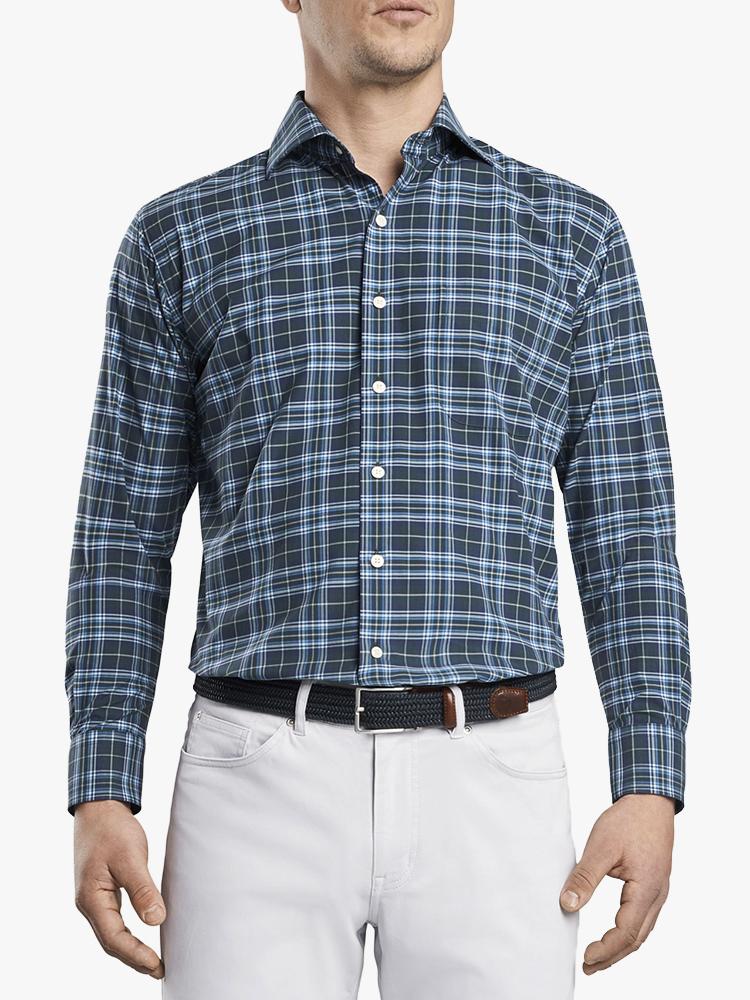 Peter Millar Men’s Crown Finish Stretch Elkhart Lake Tartan Sport Shirt - Saint Bernard
