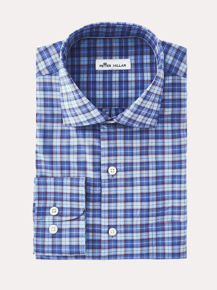 Peter Millar Crown Finish Stretch Sandprint Plaid Shirt - Saint Bernard