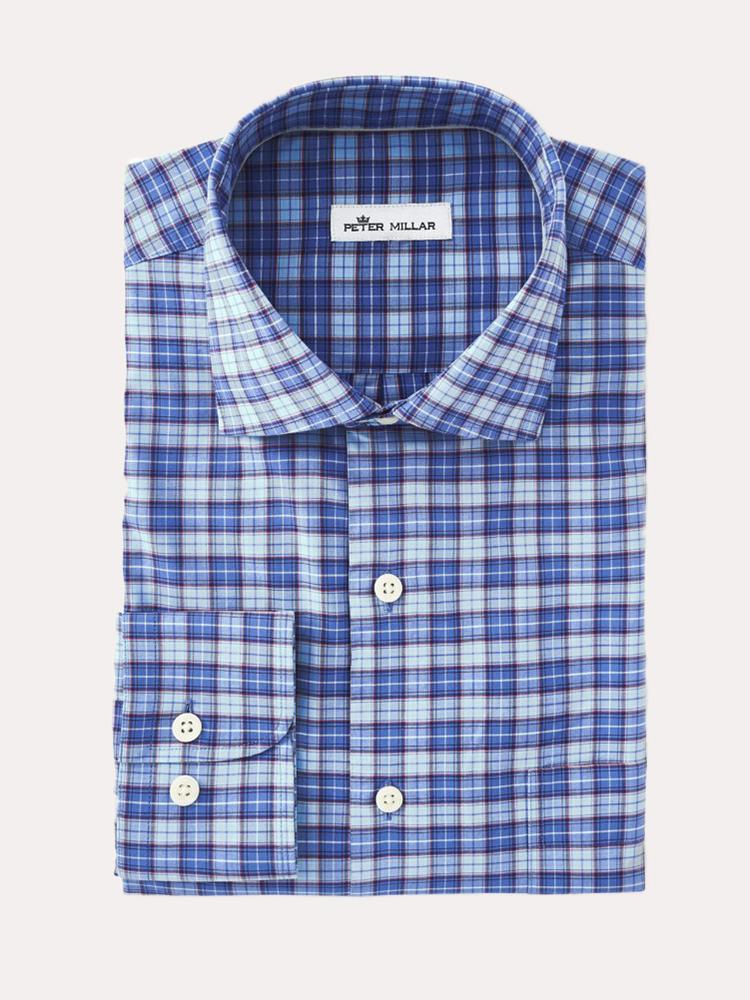 Peter Millar Crown Finish Stretch Sandprint Plaid Shirt - Saint Bernard