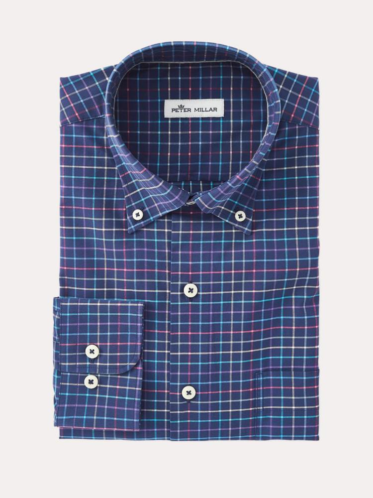 Peter Millar Crown Finish Stretch Willow Park Tattersall Shirt - Saint Bernard